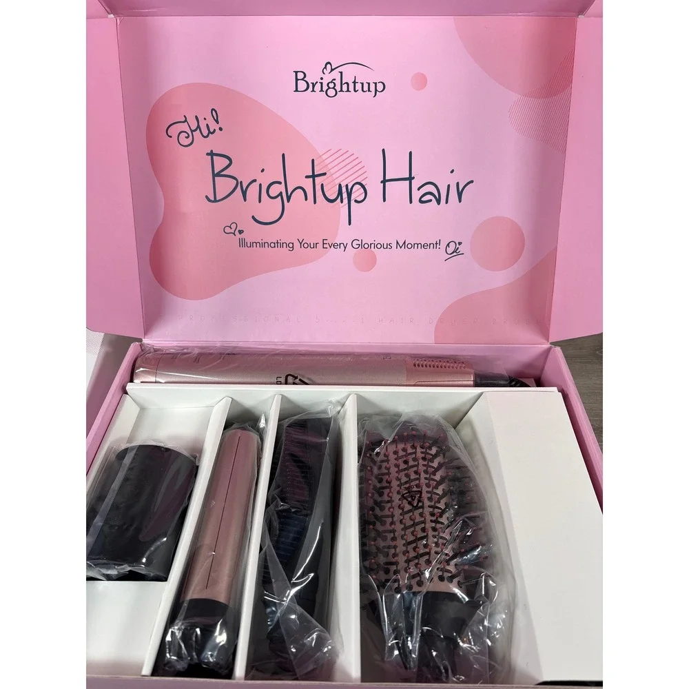 Brightup 5-in-1 Professional Air Styler Hair Dryer Brush Pink HL- NEW -Open Box-